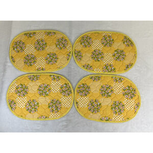 VTG Quilted Placemats Set 4 Orange Yellow Green Flowers 60s 70s Oval EUC Charity